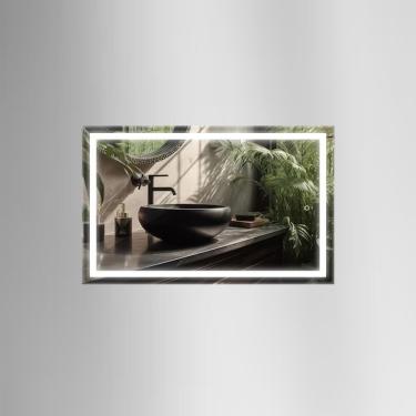 Imagem de Espelho Retangular 70x50 Led Jateado Frontal Maquiagem Camarim Frio-horizontal