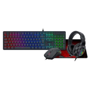 Imagem de Kit Gamer Gaming Essentials S166 RGB 4 em 1, Teclado Membrana, Mouse, Mousepad e Headset, REDRAGON