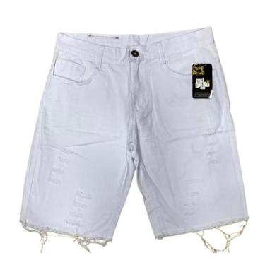 Imagem de Bermuda Jeans Masculina Rasgada - Mil Grau Jeans, Branco, 44