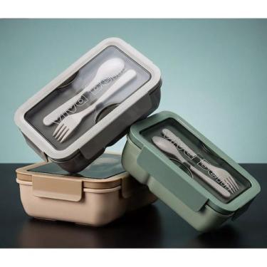 Imagem de Pote Marmita Lancheira 850Ml Duas Divisões Lunch Box Colher e Garfo Re