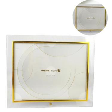Imagem de Porta Retrato 25x20 Dourado Prateado Horizontal Vidro Grande - Rio Mas