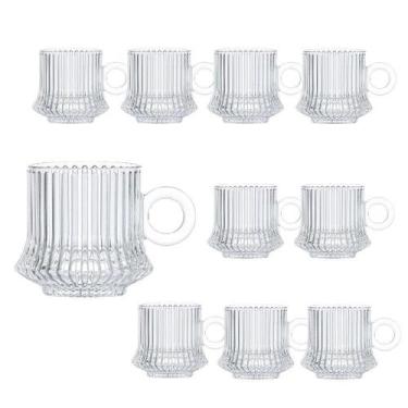 Imagem de Jogo 10 XícarasDe Café Caneca Vidro Robusta Lines 85ml Em Casa Tem