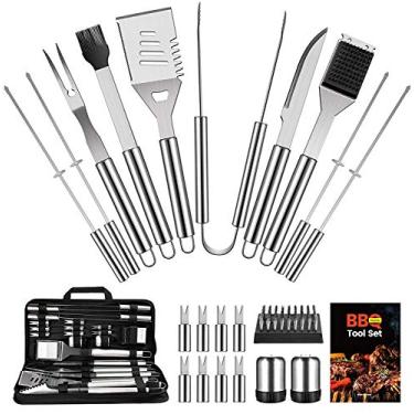 Imagem de OlarHike Conjunto de acessórios de churrasqueira para homens e mulheres, conjunto geral de 22 peças de acessórios para grelhar, ferramentas de churrasco de aço inoxidável, utensílios de presente com