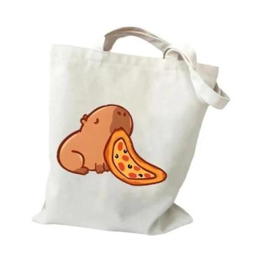 Imagem de Bolsa de Ombro Feminina de Lona com Estampa de Capivara - Grande Capac