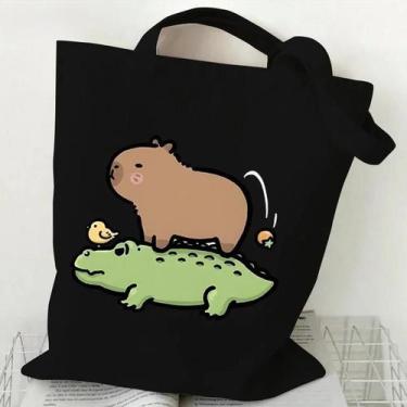 Imagem de Bolsa de Ombro Feminina de Lona com Estampa de Capivara - Grande Capac
