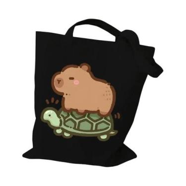 Imagem de Bolsa de Ombro Feminina de Lona com Estampa de Capivara Pizza - Grande