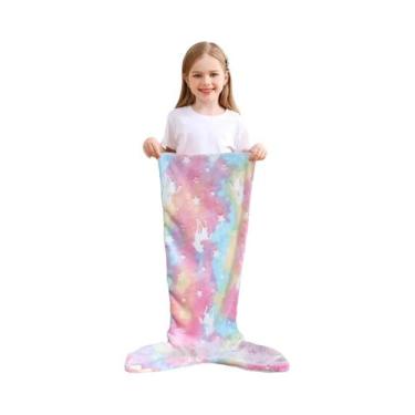 Imagem de Cobertor De Cauda De Sereia Arco-Íris Super Macio Que Brilha No Escuro