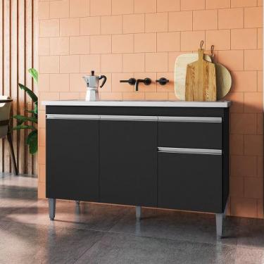 Imagem de Balcão Cozinha Tatiane 3 Portas 1 Gaveta 120cm Sem Tampo AJL Móveis, P