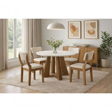 Imagem de Sala De Jantar Redonda 4 Cadeiras 1,10 Ibiza -domus Móveis
