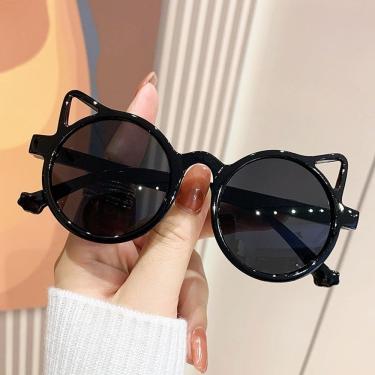 Imagem de Óculos de Sol Infantis OEM Orelha de Gato em Plástico Preto Cinza com Proteção UV400 para Bebês Meninas e Meninos