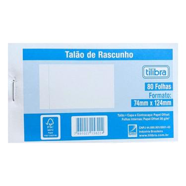 Imagem de Talão de Rascunho Tilibra 80 Folhas Papel 56 G-M2 Formato 74MM X 124MM Certificado FSC