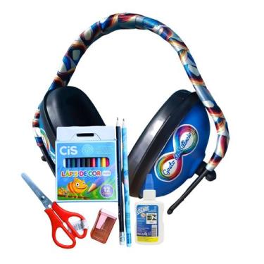 Imagem de Abafador de Ruídos Infantil para Meninos com Kit Lápis de Cor, Cola e 