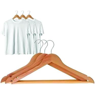 Imagem de Kit 3 Unidades Cabides De Madeira com Ranhura para Roupas com Alça Mar