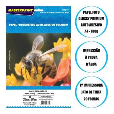 Imagem de Papel Fotográfico Adesivo Premium A4 Glossy 130g - 20 Folhas Branco - 