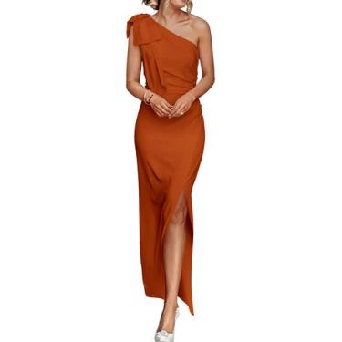 Imagem de Vestido PRETTYGARDEN Ombro Único Sem Manga Maxi Marrom XL