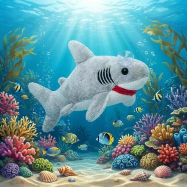 Imagem de Bicho De Pelucia Tubarao Medindo 30cm Ventosa Vidro Brinquedo Macio Fo