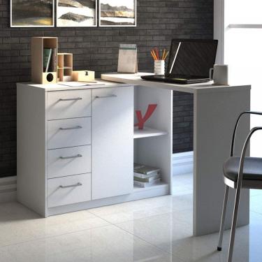 Imagem de Mesa para Escritório com Armário 1 Porta 4 Gavetas Logan Artany Branco
