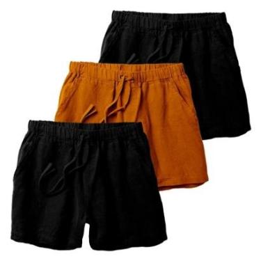 Imagem de Kit 3 Shorts Linho Premium Bermuda Masculina Moda Praia Luxo-Masculino