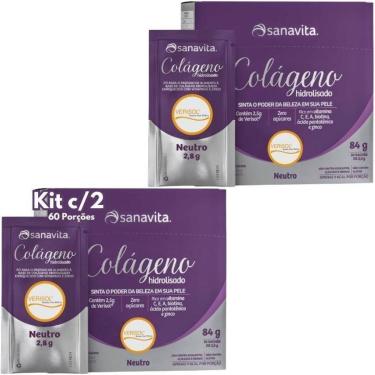 Imagem de Colágeno Hidrolisado Verisol Sanavita Kit 2x 90 Sachês Sabor Frutas Amarelas Pele, Cabe...
