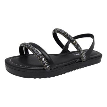 Imagem de Sandália Feminina Flatform Pedrarias Conforto Moleca, Preto, Black dia