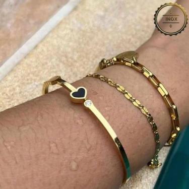 Imagem de Bracelete Dourado Love - Aço Inox - Maria Pinho, Ouro