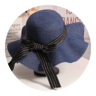 Imagem de Chapéu de Praia Feminino Guarda Sol Verão Azul Laço Preto - anjo da ma