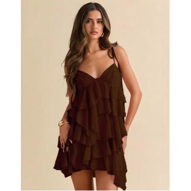 Imagem de Vestido Curto Feminino Babado Camadas Alça Fina Decote V Moda Festa El