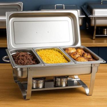 Imagem de Rechaud Retangular em Aço Inox Banho com 3 Cubas e Fogareiro 11 L Buff