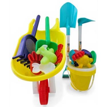 Imagem de Kit Praia Criança Carriola Balde Pá Enxada Brinquedo Verão Cor:Amarelo