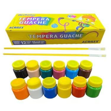 Imagem de Kit Tinta guache 12 cores Acrilex + 2 Pincéis