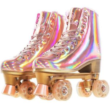 Imagem de Patins de patins JajaHoho holográficos de couro PU de cano alto para m