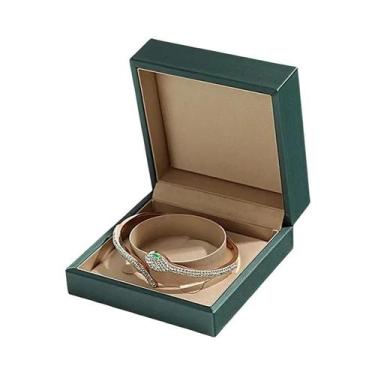 Imagem de Caixa De Joias De Couro PU Verde Dourado De Alta Qualidade Para Anéis,