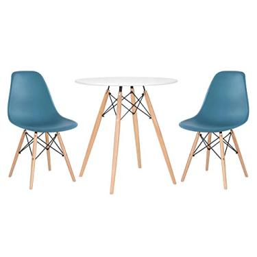 Imagem de Loft7, Kit - Mesa redonda Eames 70 cm branco + 2 cadeiras Eiffel Dsw Turquesa
