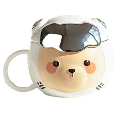 Imagem de Caneca de astronauta com colher de urso de cerâmica xícara de café infantil desenho animado caneca de leite presente de aniversário escritório casa (urso esqui)