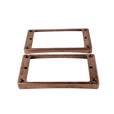 Imagem de Guyker Conjunto de anéis de montagem de captador Humbucker de metal com parte inferior curvada – Capa de captador para ponte e pescoço, substituição compatível com guitarra elétrica estilo Les Paul LP (2 peças, bronze)