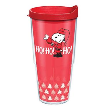 Imagem de Tervis Peanuts - Copo de viagem com isolamento térmico de parede dupla Ho Ho Ho Christmas Made in USA mantém as bebidas frias e quentes, 680 g, clássico