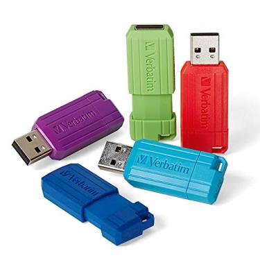 Imagem de Verbatim Pen drive retrátil USB 2.0 de 8 GB risca de giz - pacote com 5 - multicolorido (verde, azul, vermelho, roxo, ciano)