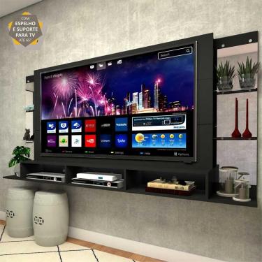 Imagem de Painel TV 65" c/ suporte, espelho e prateleiras de vidro Nairóbi Multimóveis