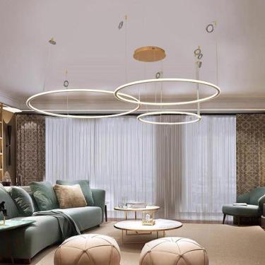 Imagem de Pendente 3 Anéis Horizontal Dourado Led Interno e Externo 147W 3200K Bivolt