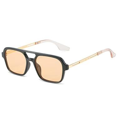 Imagem de Óculos de Sol Quadrado Retro Pontes Duplas Moda Feminina Lentes Oceânicas Claras Sombras UV400 Homens Tendência Metal Óculos de Sol Oco, Laranja Champanhe, Como a imagem