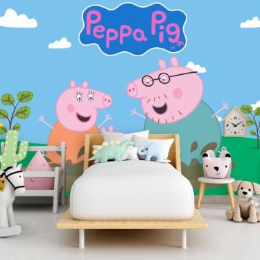 Papel de Parede Adesivo FotoMural Peppa Pig e George Brincando