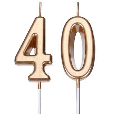 Imagem de Velas de aniversário de 40 anos número de bolo velas de feliz aniversário decoração de topo para aniversário de casamento, aniversário de casamento, celebração, champanhe dourado