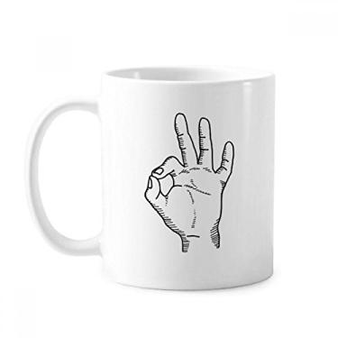 Imagem de Desenho de linha OK estampa de gestos caneca cerâmica xícara de porcelana café louça