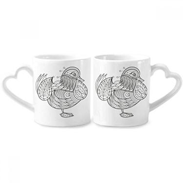 Imagem de Conjunto de canecas de porcelana para casais, com pintura de pássaros, linha voadora, coração