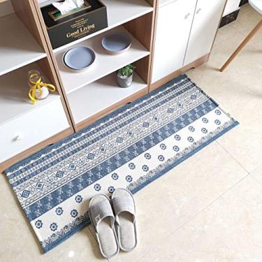 Imagem de Tapete de cozinha macio não derramamento estilo boêmio tapete absorvente antiderrapante lavável para sala de estar quarto cabeceira banheiro varanda entrada, azul, 45 * 180 cm