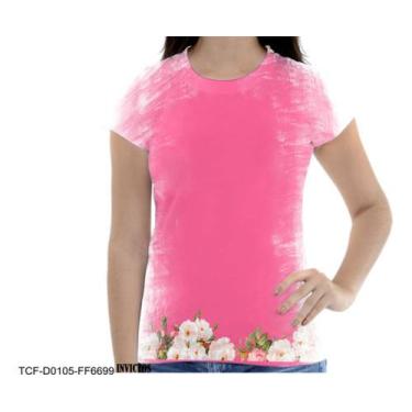Imagem de Camiseta Baby Look Flores Rosa Branca Ramo Jardim - Estilo Kraken