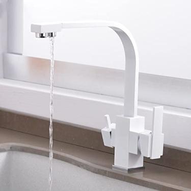 Imagem de Filtro Torneira de cozinha Água potável Furo único Preto Pias de água pura quente e fria Torneira misturadora montada no convés, branco