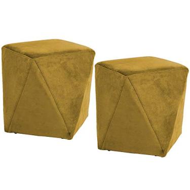 Imagem de Kit 02 Puffs Decorativo Para Sala de Estar Ametista D02 Veludo Mostarda C-279 - Lyam Decor