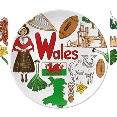 Imagem de Wales Love Heart UK Landscap Placa de bandeira nacional de porcelana decorativa Salver Prato de jantar