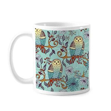 Imagem de Caneca de cerâmica para amante de animais de estimação com estampa de coruja de flor azul
